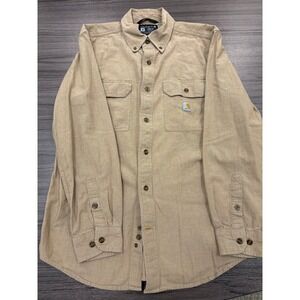 Carhartt Men's Medium Loose Fit Button Down Work Shirt Tan Canvas Long Sleeve